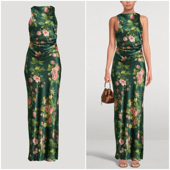 NEW Reformation Anaiis Silk Backless Long Dress Belvedere Green Floral US 6 UK10 - Picture 3 of 15